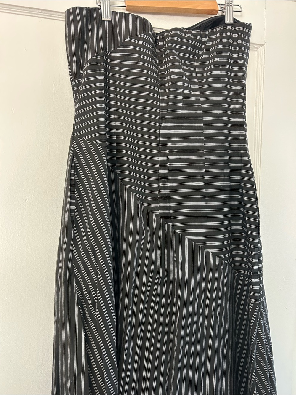 Strapless Black and Gray Pinstripe Maxi Dress - Picture 2 of 7